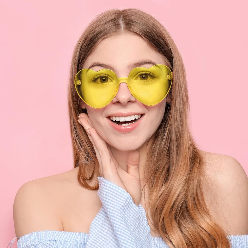 NACHLYNN 10 Pairs Heart Sunglasses Women Rimless Heart Shaped Sunglasses Candy Color Glasses for Costumes Cosplay (Yellow) - Image 5